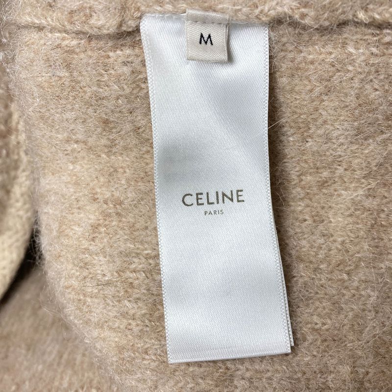 Celine Alpaca Cowl Boa Jacket Cardigan Gold Button M Beige