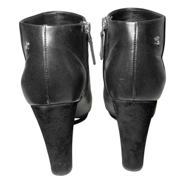 Chanel CC Logo Leather Short Boots Booties 36.5