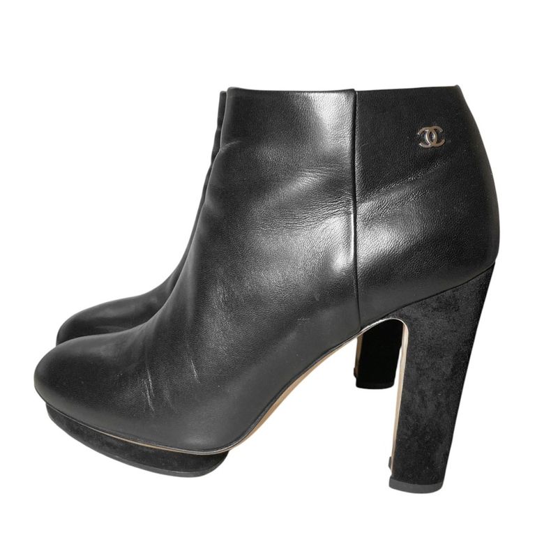 Chanel CC Logo Leather Short Boots Booties 36.5