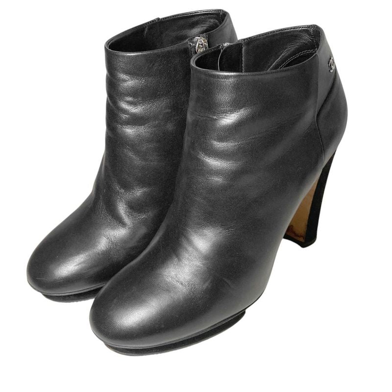 Chanel CC Logo Leather Short Boots Booties 36.5