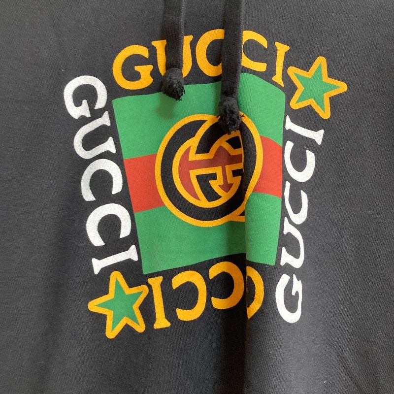 Gucci Logo Print Sweatshirt Long Hoodie Dress M Black