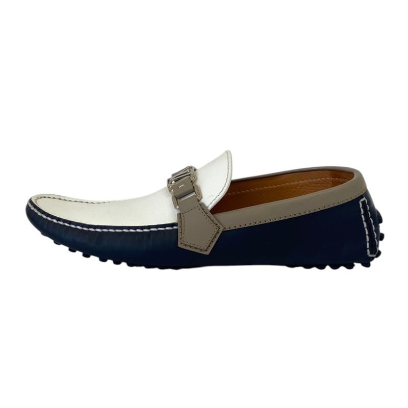 Louis Vuitton Hockenheim Leather White Navy Greige