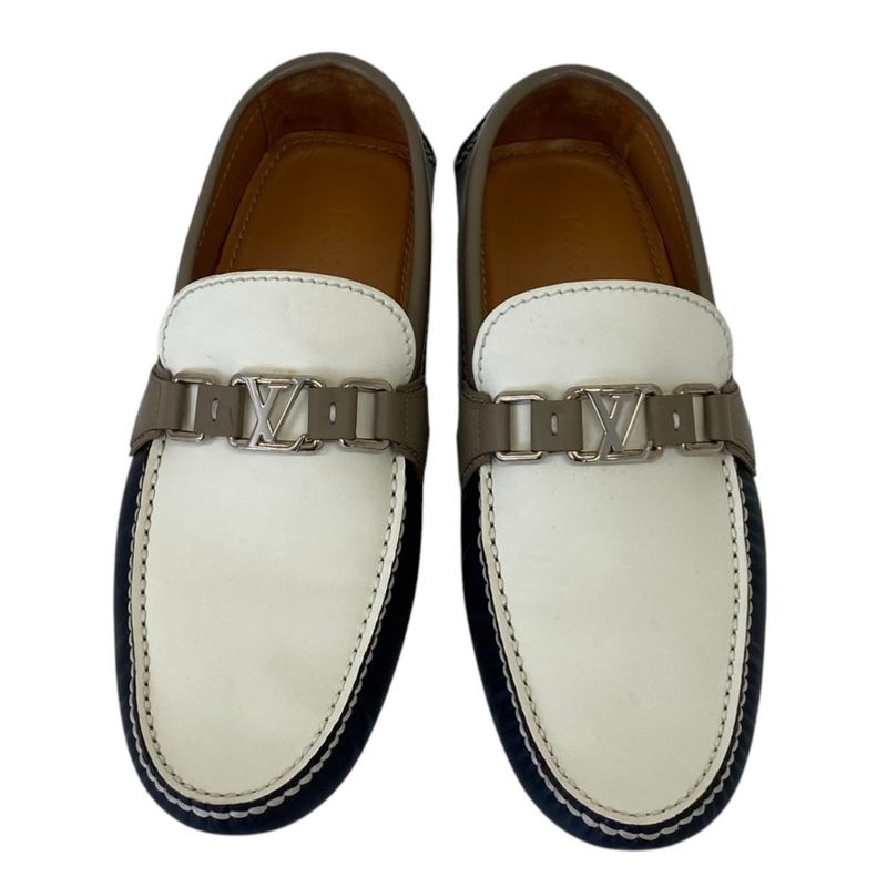 Louis Vuitton Hockenheim Leather White Navy Greige