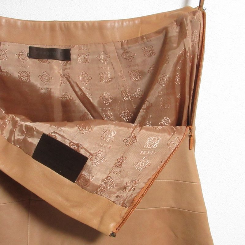 Loewe Front Slit Leather Skirt Brown