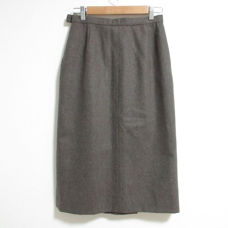 Chanel Vintage Mid Length Wool Skirt 40 Gray