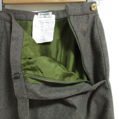 Chanel Vintage Mid Length Wool Skirt 40 Gray