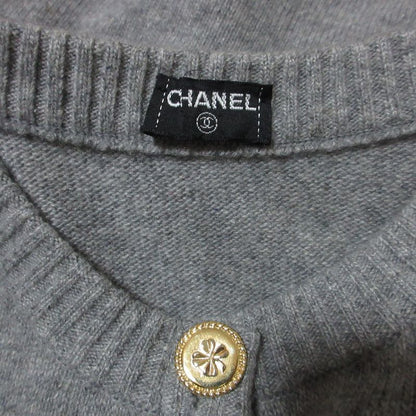 Chanel Vintage Black Bar Button Cashmere Knit Cardigan 3 Gray- Ivory