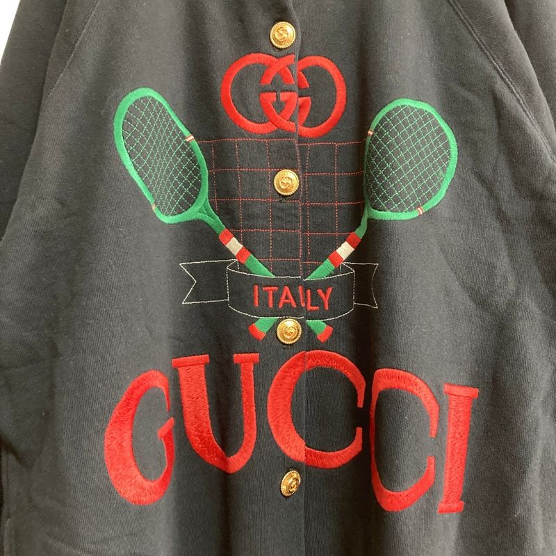 Gucci Tennis Flora Print Reversible Sweatshirt Cardigan Black