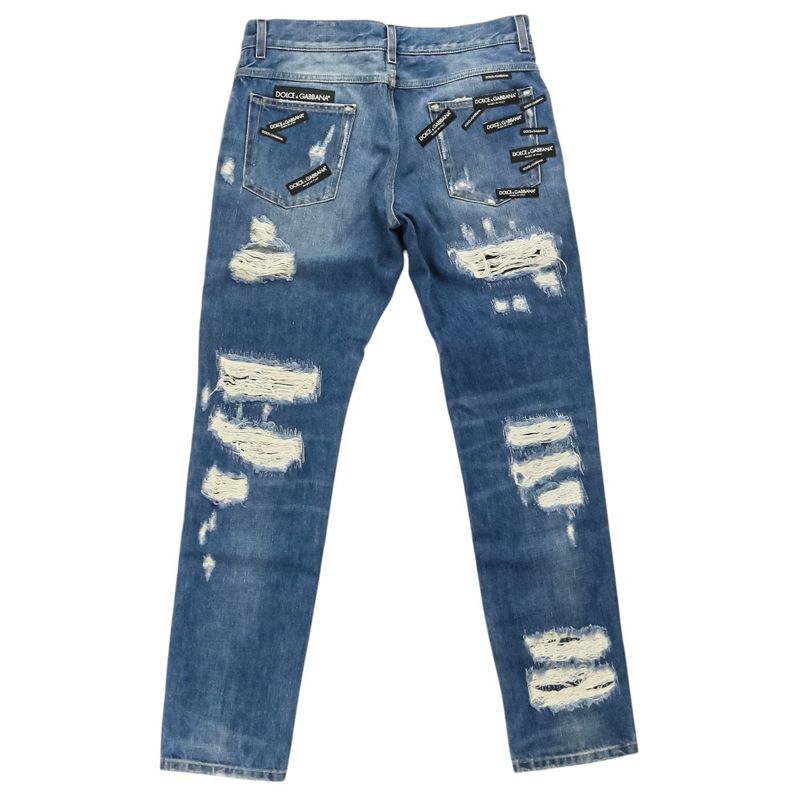 Dolce & Gabbana Comfort Logo Patch Crushed Denim Pants 46 Indigo Blue