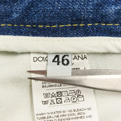 Dolce & Gabbana Comfort Logo Patch Crushed Denim Pants 46 Indigo Blue