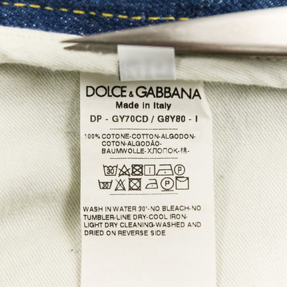 Dolce & Gabbana Comfort Logo Patch Crushed Denim Pants 46 Indigo Blue