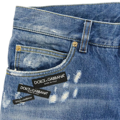 Dolce & Gabbana Comfort Logo Patch Crushed Denim Pants 46 Indigo Blue