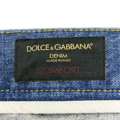 Dolce & Gabbana Comfort Logo Patch Crushed Denim Pants 46 Indigo Blue