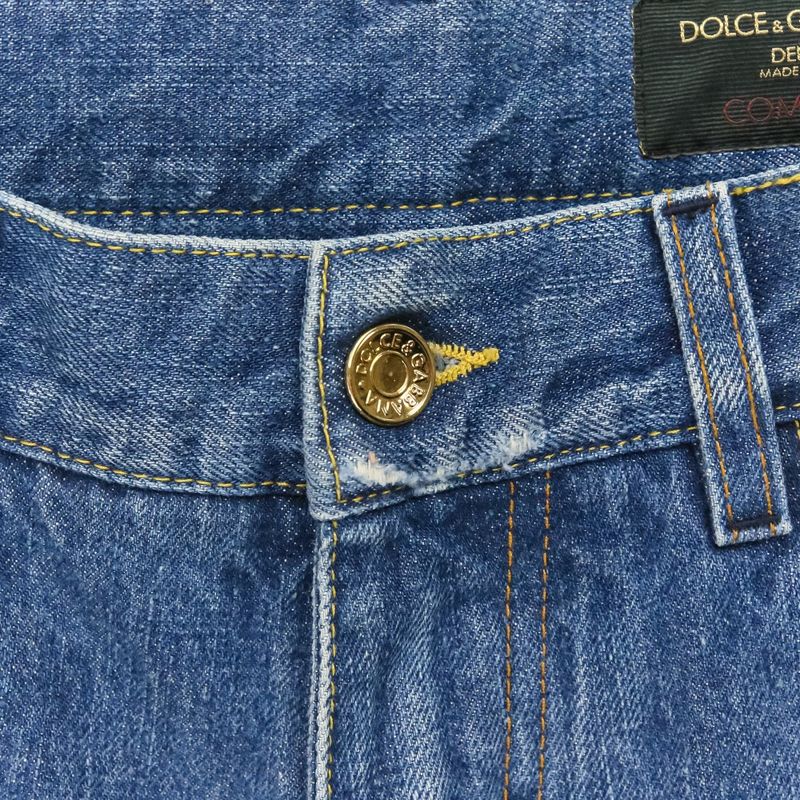 Dolce & Gabbana Comfort Logo Patch Crushed Denim Pants 46 Indigo Blue