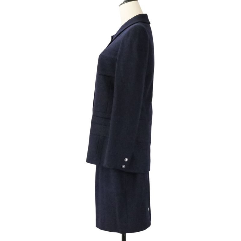 Chanel CC Logo Button Tweed Jacket Skirt Set 38