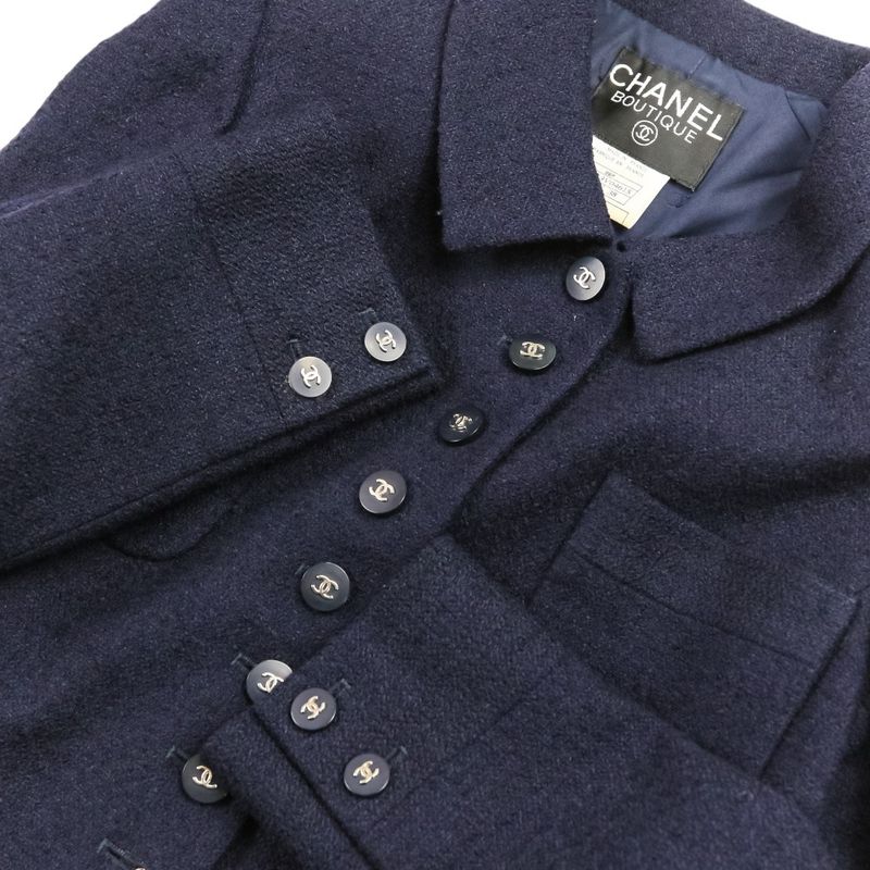 Chanel CC Logo Button Tweed Jacket Skirt Set 38