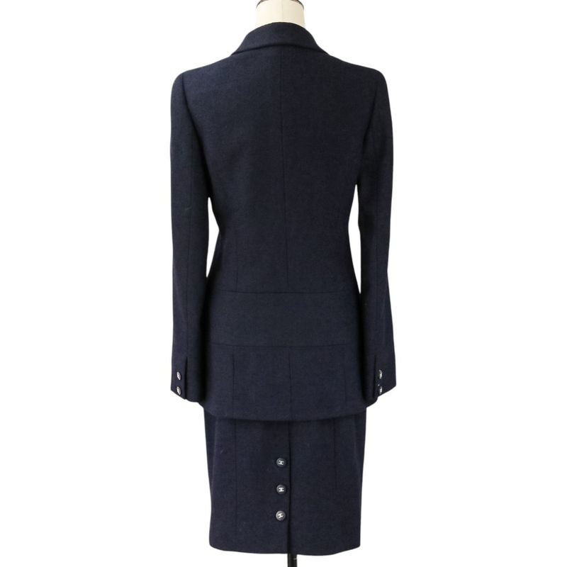 Chanel CC Logo Button Tweed Jacket Skirt Set 38