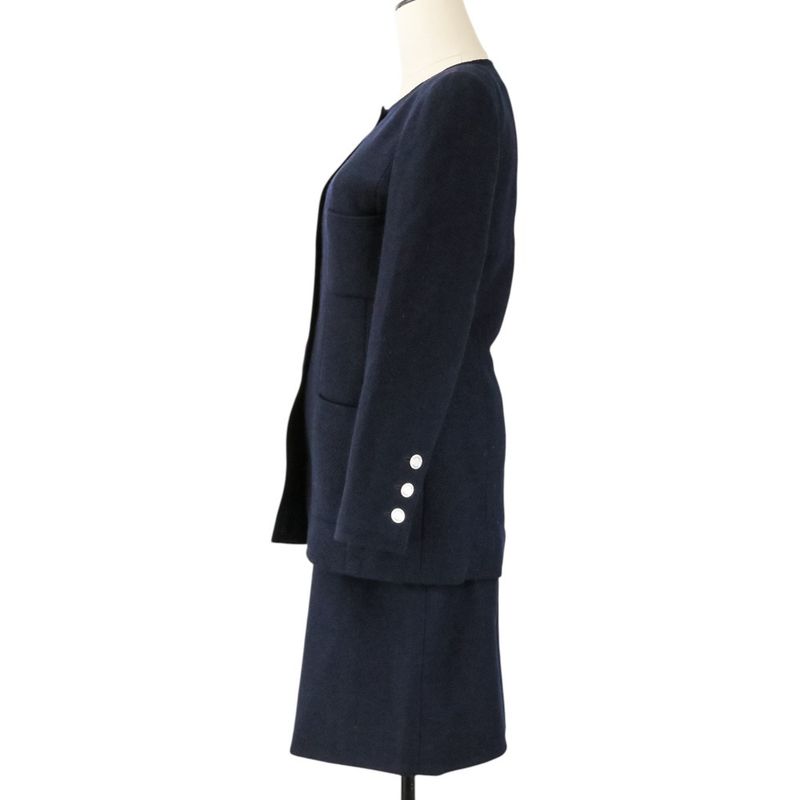 Chanel Logo Shell Button Tweed Jacket Skirt Set 38