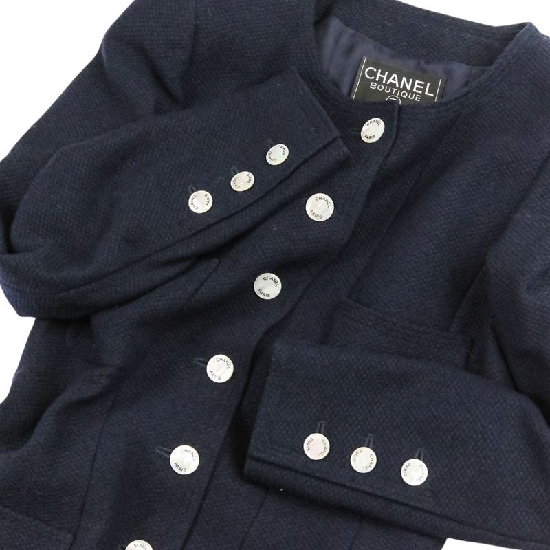 Chanel Logo Shell Button Tweed Jacket Skirt Set 38