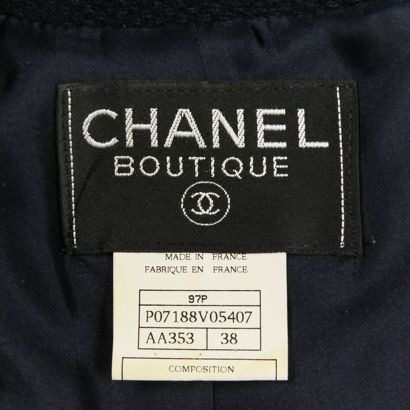 Chanel Logo Shell Button Tweed Jacket Skirt Set 38