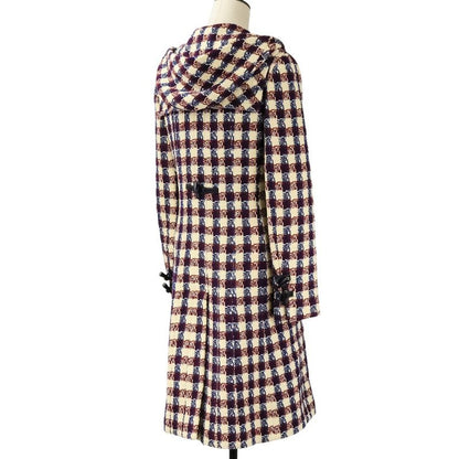 Chanel Tweed Check Duffel Coat Navy Ivory Red Ivory-