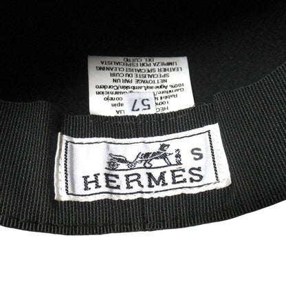 Hermes Lapin Rabbit 100% Leather Trim Hat 57 Black Charcoal