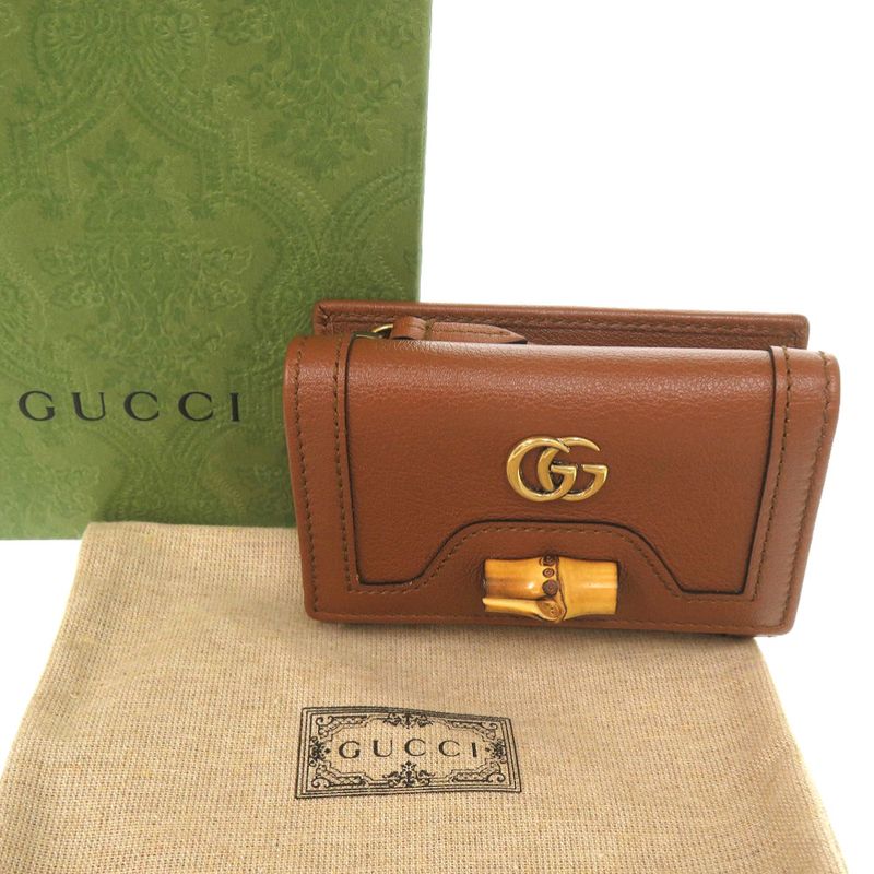 Gucci Diana Bamboo Compact Wallet GG Marmont Gold Leather
