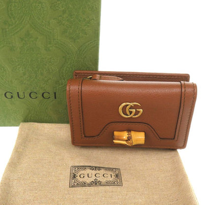 Gucci Diana Bamboo Compact Wallet GG Marmont Gold Leather