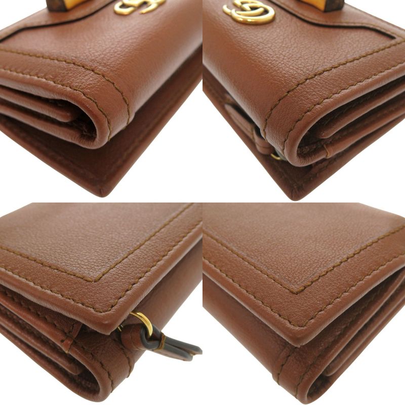 Gucci Diana Bamboo Compact Wallet GG Marmont Gold Leather