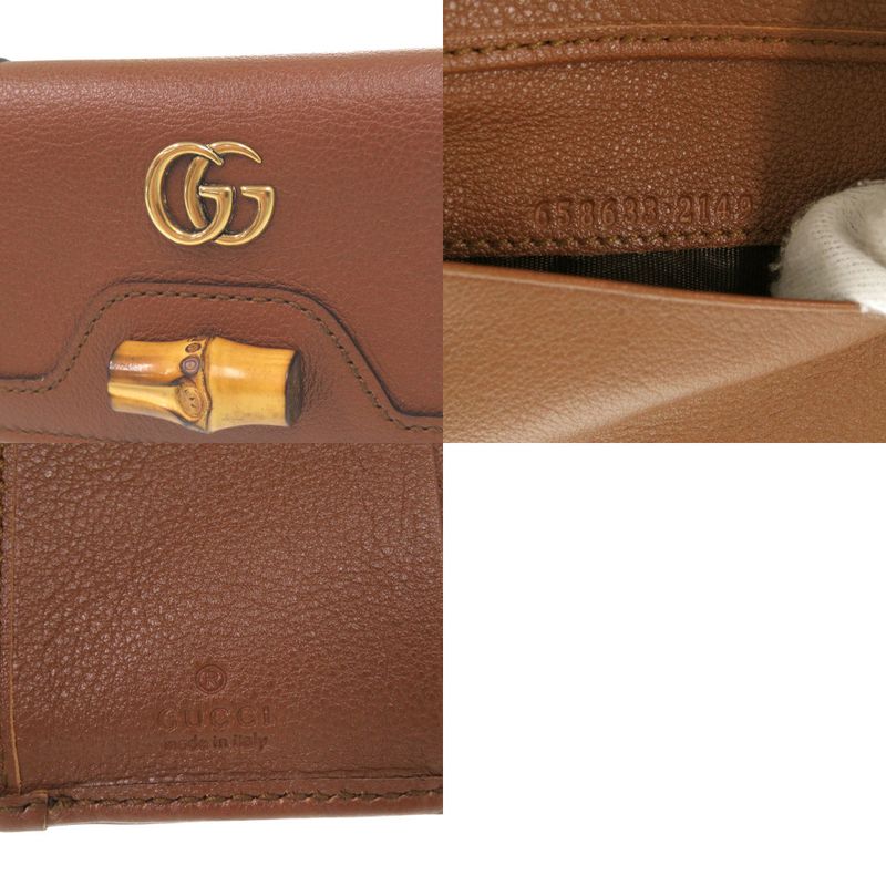 Gucci Diana Bamboo Compact Wallet GG Marmont Gold Leather