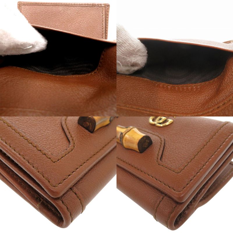 Gucci Diana Bamboo Compact Wallet GG Marmont Gold Leather