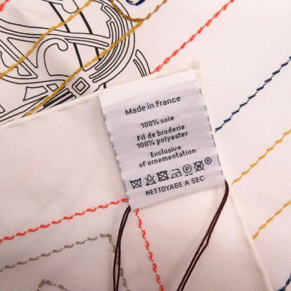 Hermes le Lotage Polished Carre 90 Exlibris Brodet Sangle 08 Silk White Red Blue