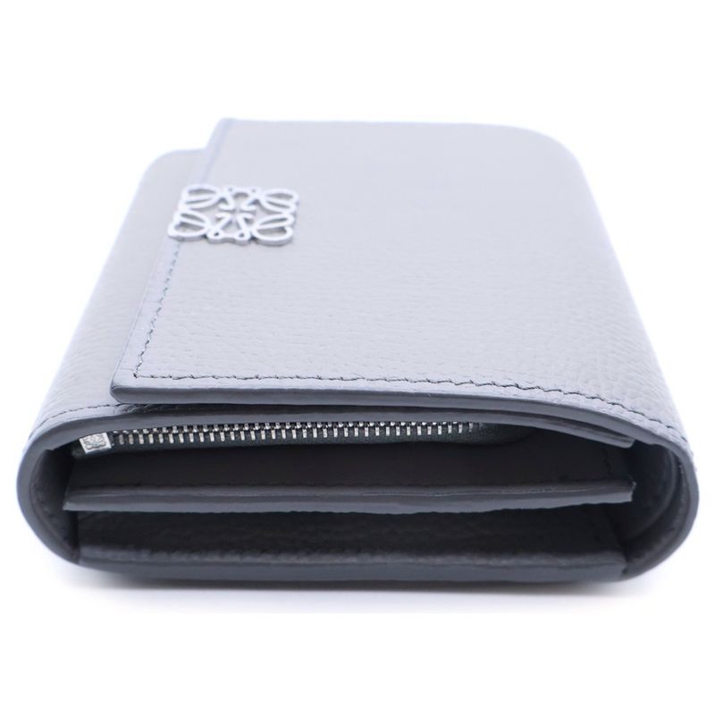 Loewe Anagram Compact Flap Wallet Gray Leather Trifold