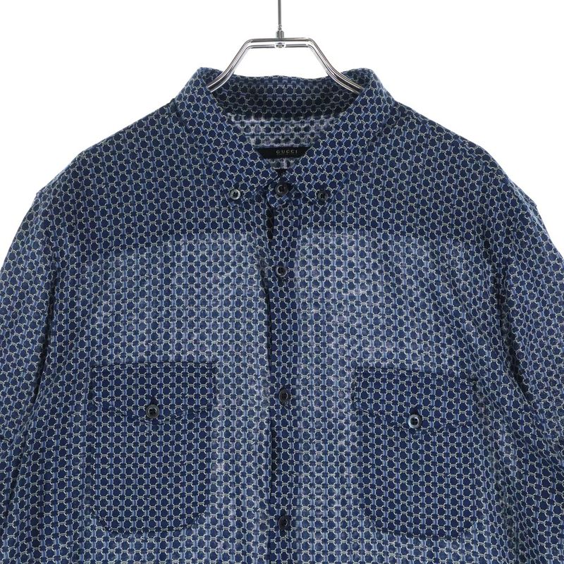 Gucci Silk Work Shirt Short Sleeve Top Button Down All Over