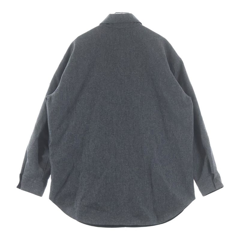 Moncler Long Sleeve Wool Shirt with Logo Patch Gray