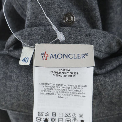 Moncler Long Sleeve Wool Shirt with Logo Patch Gray