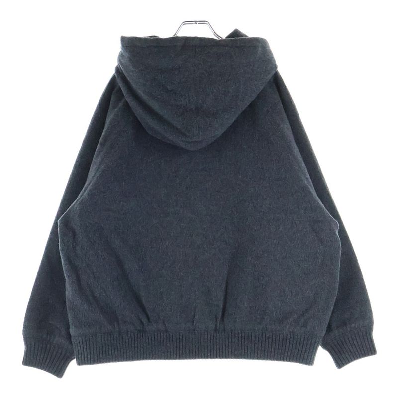 Prada Triangle Logo Cashmere Blend Virgin Wool Zip Up Hooded Jacket Gray