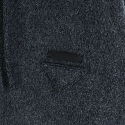 Prada Triangle Logo Cashmere Blend Virgin Wool Zip Up Hooded Jacket Gray