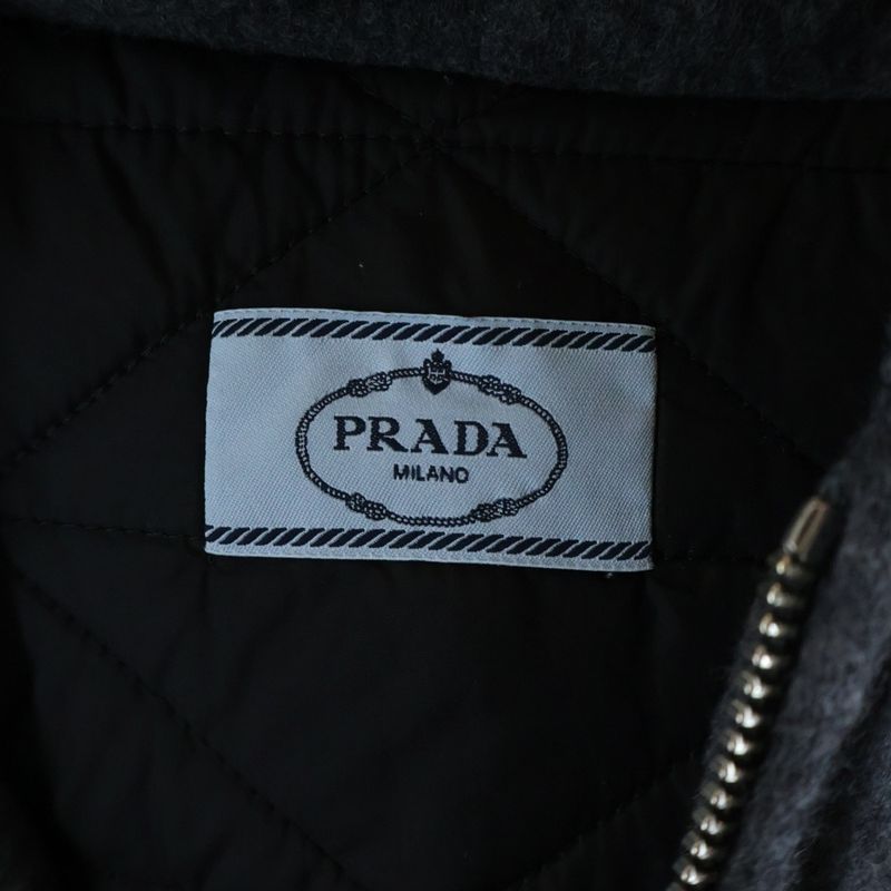 Prada Triangle Logo Cashmere Blend Virgin Wool Zip Up Hooded Jacket Gray