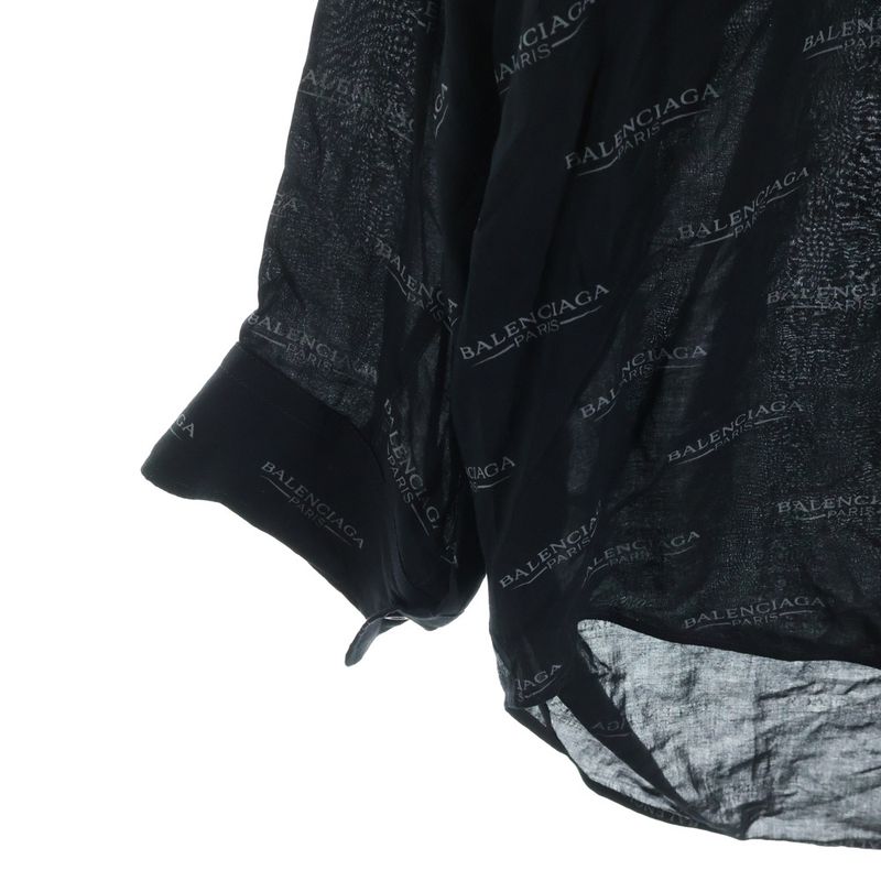 Balenciaga Logo Print All Over Pattern Long Sleeve Shirt Black