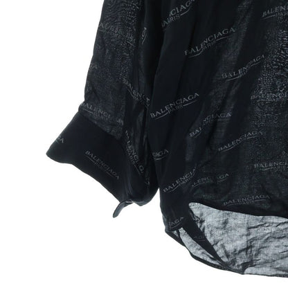 Balenciaga Logo Print All Over Pattern Long Sleeve Shirt Black