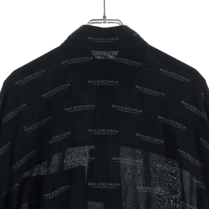 Balenciaga Logo Print All Over Pattern Long Sleeve Shirt Black