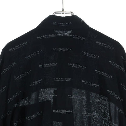 Balenciaga Logo Print All Over Pattern Long Sleeve Shirt Black