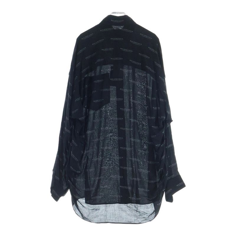 Balenciaga Logo Print All Over Pattern Long Sleeve Shirt Black