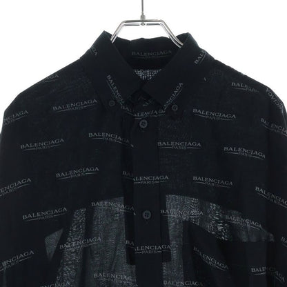 Balenciaga Logo Print All Over Pattern Long Sleeve Shirt Black