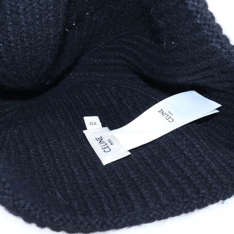 Celine Triomphe Patch Knit Hat Seamless Cashmere Black