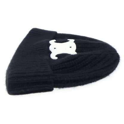 Celine Triomphe Patch Knit Hat Seamless Cashmere Black