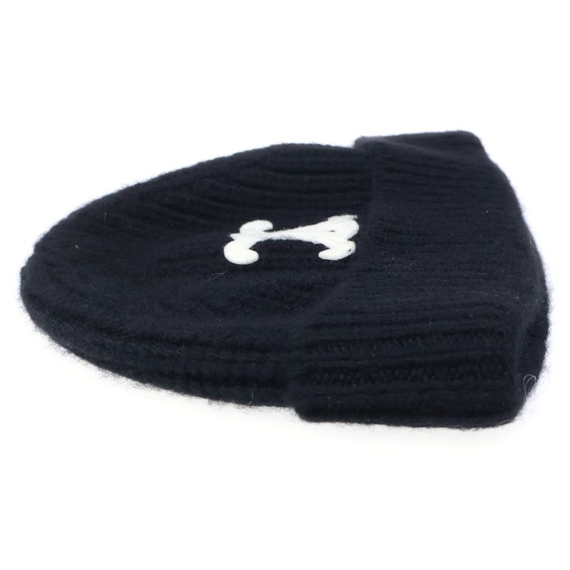 Celine Triomphe Patch Knit Hat Seamless Cashmere Black
