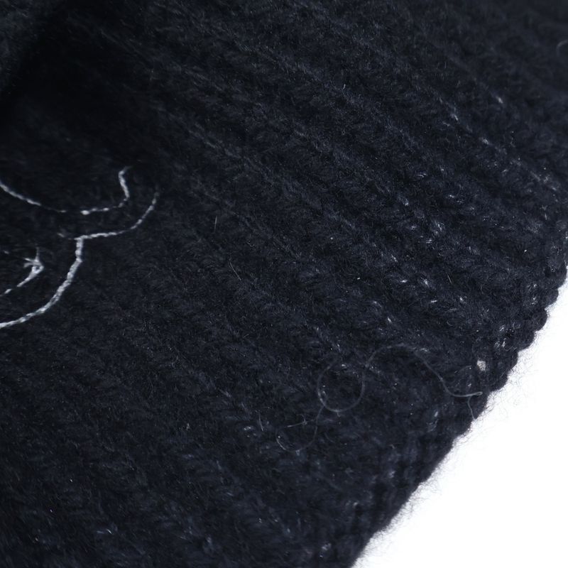 Celine Triomphe Patch Knit Hat Seamless Cashmere Black
