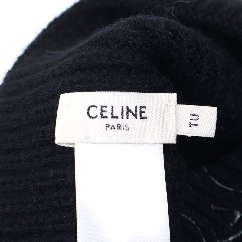 Celine Triomphe Patch Knit Hat Seamless Cashmere Black